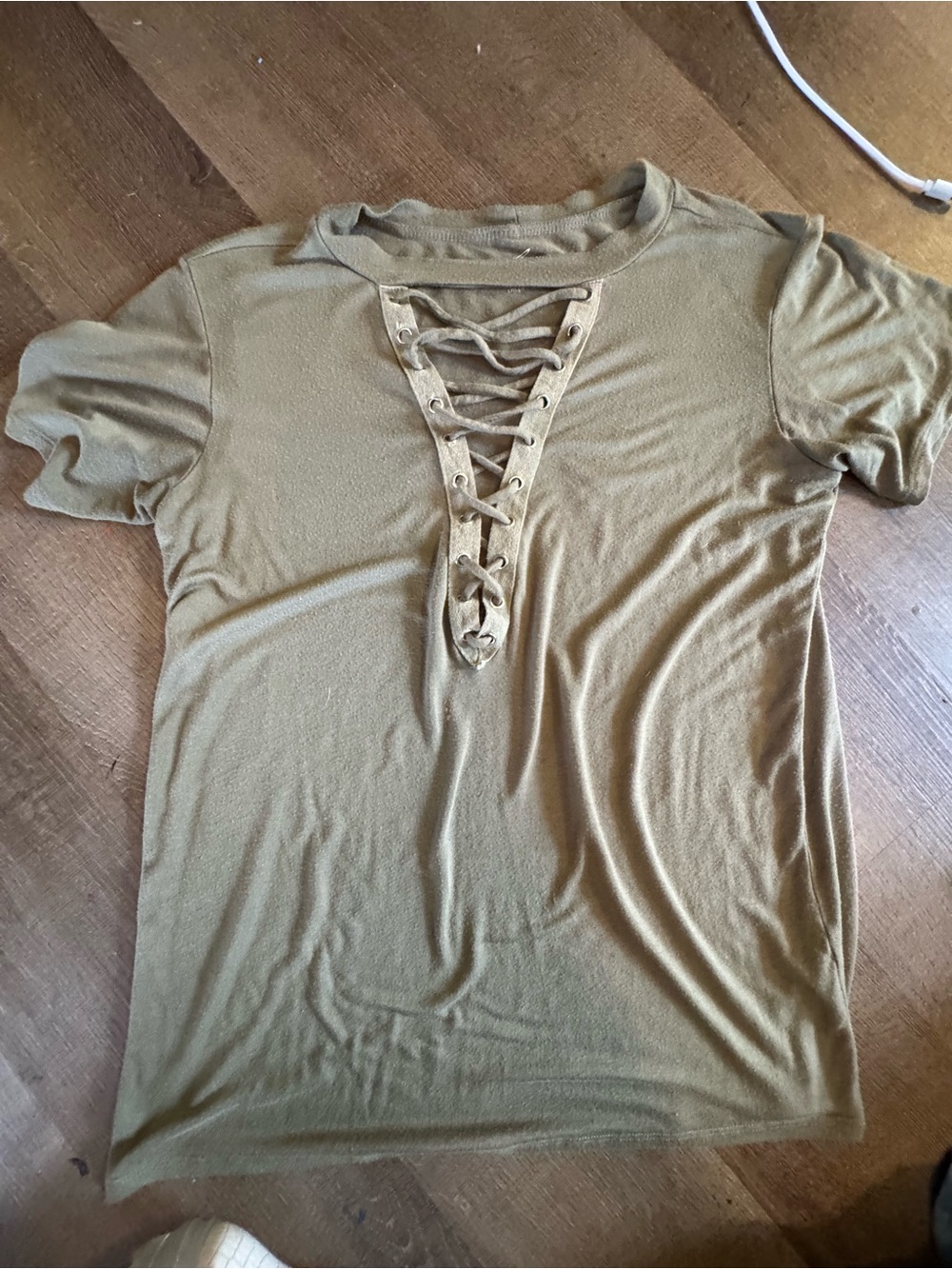 Alya Olive Green Lace-Up Front Top – Small